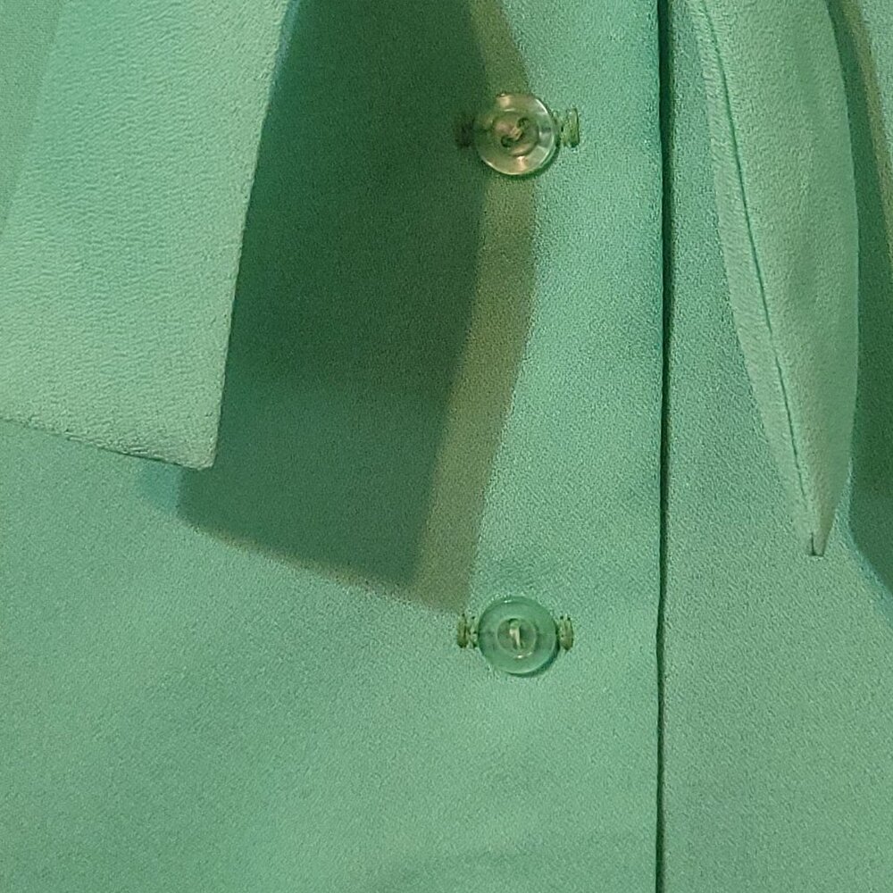 Deha Of Sweden Vtg 70s Green Ruffle Collar Blouse SZ 38 Bow Tie Button Front - Picture 3 of 16